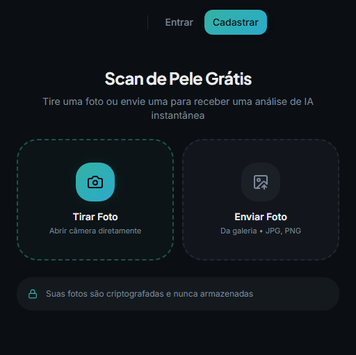 Tela real do Dermaly mostrando registro de pele